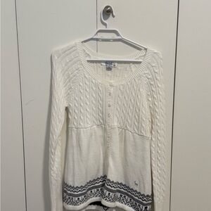 Baby Doll White Cable Knit Sweater with fair isle pattern